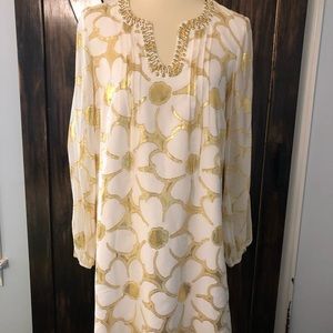 NWOT Lilly Pulitzer White & Gold Dress Size 4